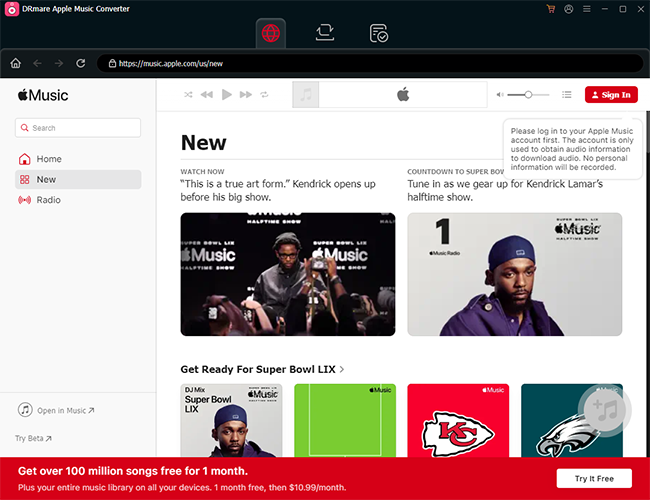 mit der apple-id bei drmare apple music converter anmelden