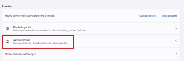 Erweiterte Soundoptionen unter Windows