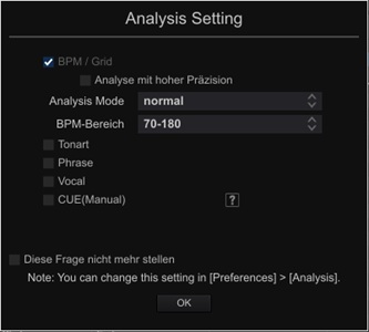 Analyse-Einstellungen in Rekordbox