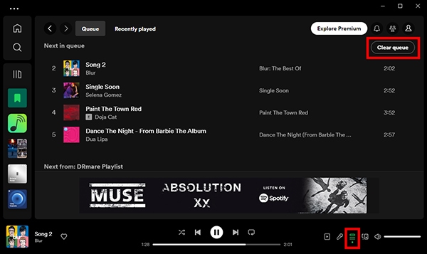 spotify warteschlange auf dem computer löschen