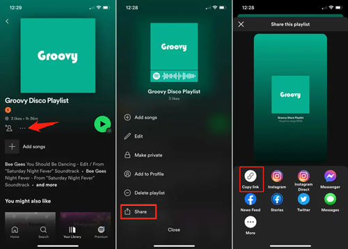 kopieren sie den spotify song link auf android
