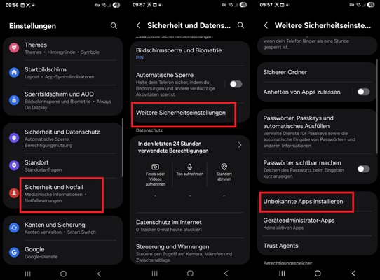 Unbekannte Quellen auf Android aktivieren