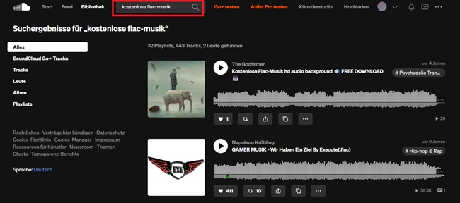 FLAC-Dateien auf SoundCloud finden