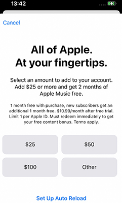 fügen sie geld zur apple id hinzu, um kostenlose apple music zu erhalten