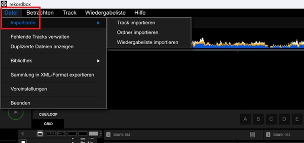 Spotify-Musik über die Importfunktion in Rekordbox einfügen