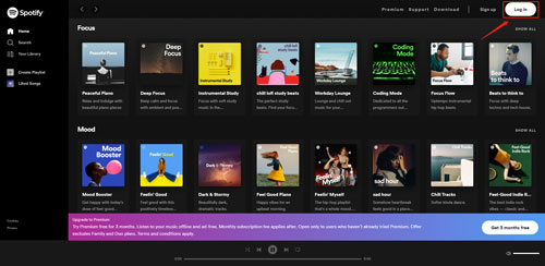 Bei Spotify Webplayer anmelden