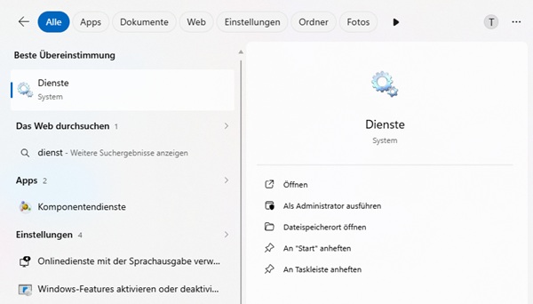 Dienste auf dem Windows-PC öffnen