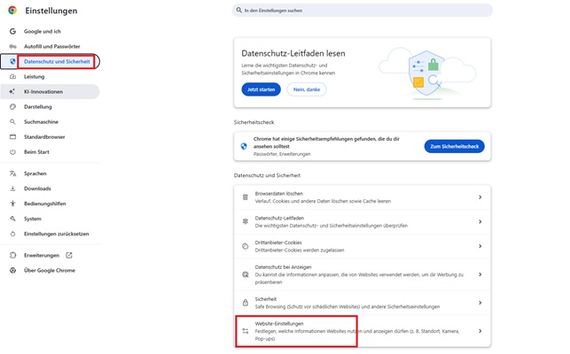 Datenschutz und Sicherheit Chrome-Browser