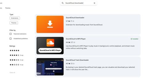 Suche nach „SoundCloud Downloader“ im Chrome Web Store