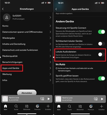 Lokale Audiodateien in Spotify anzeigen