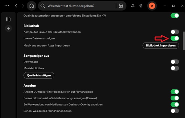 Lokale Dateien in Spotify Desktop anzeigen