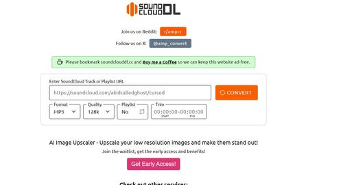 Benutzeroberfläche von SoundClouddl.cc