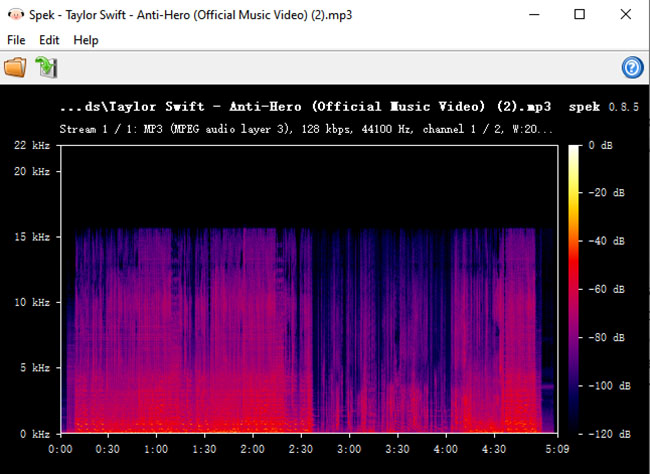 Spek Überprüfung der Musikqualität von AmoyShare MP3