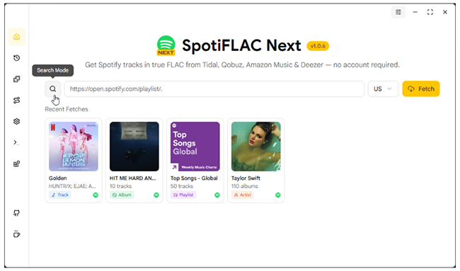 SpotiFLAC Next Benutzeroberfläche
