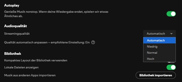 Spotify-Streaming-Qualität auf dem PC