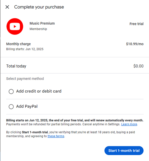 kostenlose 1-monatige testphase für youtube music premium starten