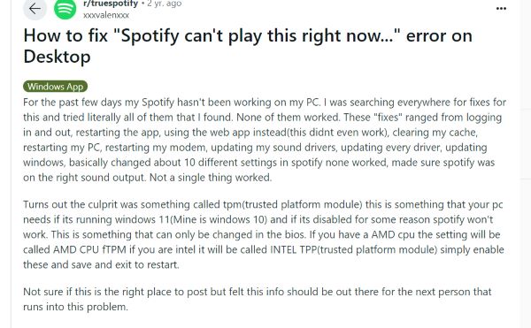 TPM aktivieren, um den Fehler „Spotify kann dies derzeit nicht abspielen“ zu beheben