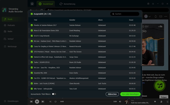 Songs auswählen