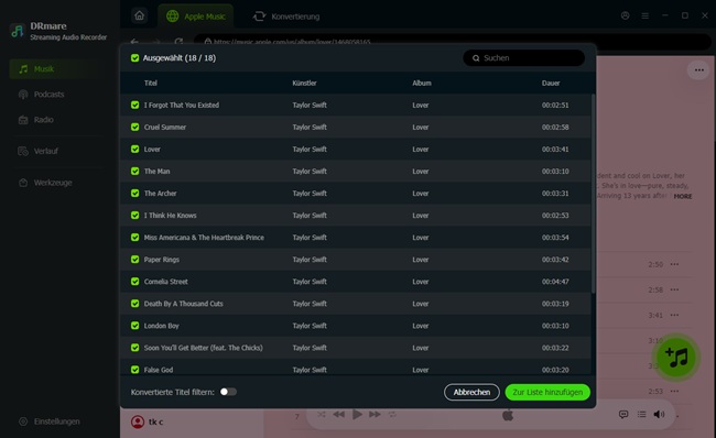 Apple-Music-Songs zum DRmare Apple Music Converter hinzufügen