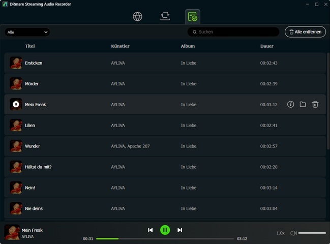 auf heruntergeladene musikstreams zugreifen